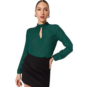 TRENDYOL Regular Fit Basic opstaande kraag in choker-stijl geweven stof blouse, smaragdgroen, 34