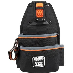 Klein Tools 55833MB MODbox Open Tool Pouch, 4-zakken, Elektricien Pouch, Snel bevestigen en loslaten van gereedschapsriemen en MODBox Rail System