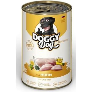 DOGGY Dog Paté kip Sensitive, 6 x 400 g, nat voer voor honden, graanvrij hondenvoer met zalmolie en groenlipmossel, bijzonder goed verdragen compleet voer, Made in Germany