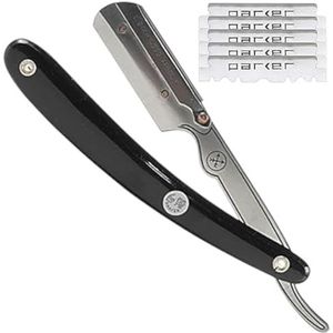 Parker SRB Straight Edge Disposable Blade Professional Barber Straight Edge Razor met roestvrijstalen mesarm, 5 Parker Premium Professional-mesjes inbegrepen