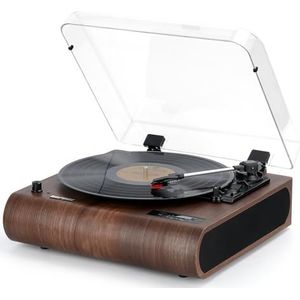 Platenspeler, 3 snelheden Bluetooth draaitafel met ingebouwde luidsprekers, FM-radio, Vinyl-MP3-codering, USB- en SD-weergave, LED-scherm, houten retro LP-speler