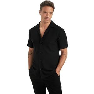 DeFacto Herenhemd met korte mouwen, elegante stof, zwart, XS, maat XS, Zwart, XS