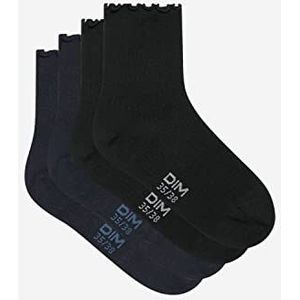 Dim Sokken voor dames en dames, modale ruches sokken X2, Zwart/Marineblauw, 38