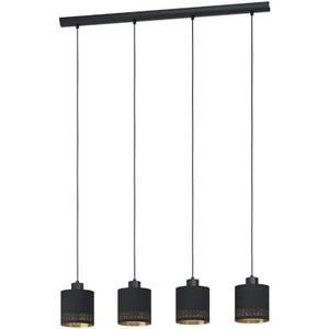 EGLO Hanglamp EsTEPErra, 4 vlammige hanglamp vintage, retro, hanglamp van staal en textiel in zwart, goud, eettafellamp, woonkamerlamp hangend met E27-fitting, L 94 cm,Hanglamp 4 lampen