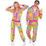 Widmann - Kostuum trainingspak, hippie Groovy Love Party, neon, Flower Power, jaren 80-outfit, joggingpak, bad-knop-outfit, carnavalskostuum