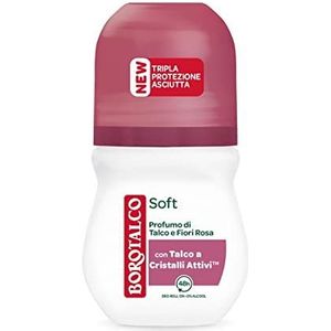 Borotalco Deodorant Soft, geur van talk en roze bloemen, deodorant roll-on met talk met actieve kristallen, drievoudige droogbescherming voor 48 uur, droge werking, zonder alcohol, 50 ml