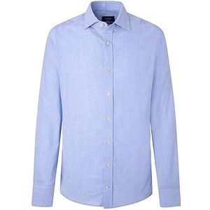 Hackett London Heren Soft Stretch HBONE Button Down Shirt, Blauw, XS