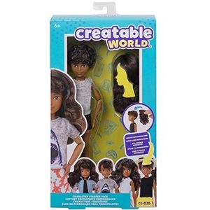 Creatable World Startset met Figuur CS-826, Pop met Bruin Haar en Bruine Ogen, Pruik met Lang Golvend Haar, Afneembare Tanktop en Shorts, Creatieve speelmogelijkheden voor kinderen vanaf 6 jaar