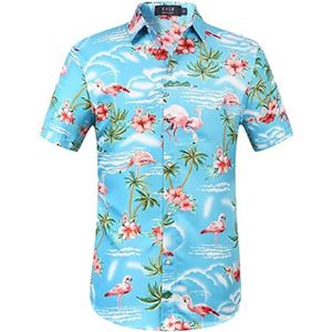 SSLR Mens Hawaiian Shirt Flamingos Casual Short Sleeve Button Down Shirts Aloha Shirt (3X-Large, Blue)