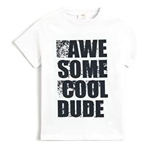 KOTON T-shirt met korte mouwen met opdruk Slogan T-shirt voor kinderen en jongens, ecru (002), 11-12 jaar