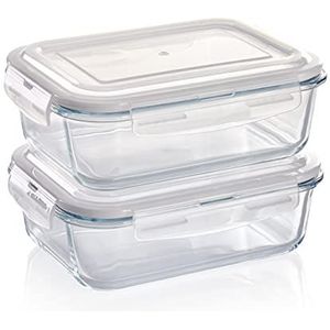 Grizzly Glazen Vershoudbakjes - 2 x 1520 ml - Ovenschaal met deksels - Rechthoekig - Lucht- en vloeistofdichte containers