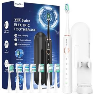 Sonic elektrische tandenborstel voor volwassenen en kinderen, sonische tandenborstel met 8 opzetborstels (3 typen), 90 dagen batterijduur, 5 reinigingsmodi met tanden bleken, reiskoffer, slimme timer