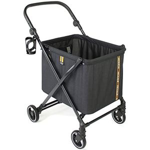 MY DUQUE MAX Shopping Caddy - persoonlijke boodschappentrolley, opvouwbareboodschappenwagen met 4 wielen, vering, verstelbare hoogte, voetrem, drankhouder en modern design