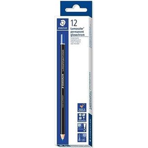 STAEDTLER 108 20-3 Lumocolor glasochrome droogmarkers, 12 stuks in kartonnen etui permanent, blauw