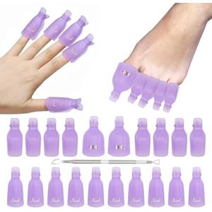 OOTDAY Nagelklemmen, 20 stuks nagellakverwijder-clipset, dubbele metalen huidsnijder voor vingernagels, lak en teennagellak, nagelclips inweken, paars