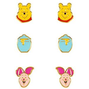 Disney Winnie The Pooh Geel, Roze & Blauw Trio Oorbel Set SF00469YL, Eén maat, Messing, Geen edelsteen