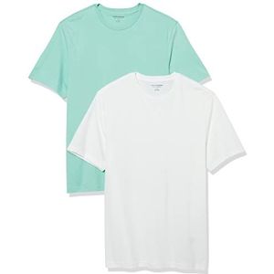 Amazon Essentials Heren Regular-Fit T-shirt met korte mouwen en ronde hals, pak van 2, Aqua Blauw/Wit, Medium
