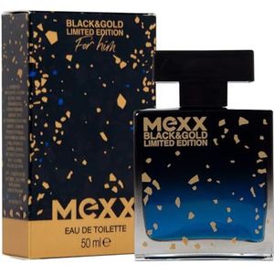 Mexx Black & Gold Limited Edition Man Eau de Toilette, houtachtig fruitige herengeur, 50 ml