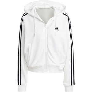 adidas Dames Essentials 3-Stripes French Terry Bomber Full-Zip Hooded Track Top, XL Kort Wit/Zwart, Wit/Zwart, XL kort