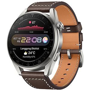 HUAWEI Watch 3 Pro - 4G smartwatch, 1,43 inch Amoled-display, eSIM telefonie, 5 dagen batterijduur, 24/7 SpO2 & hartslagmeting, GPS, 5 ATM, 30 maanden garantie, bruine leren armband