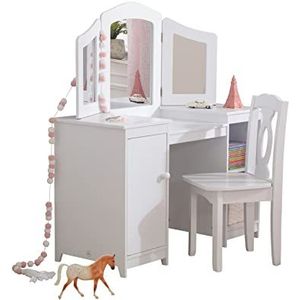 KidKraft 13018 Luxe houten kinderkaptafel met spiegel, stoel en opbergruimte, meubilair voor de kinderslaapkamer of speelkamer