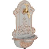 Relaxdays muurfontein buiten, antiek, wasbak en kraantje, wandfontein, HBD 36 x 22 x 10,5 cm, gietijzer, goud-grijs