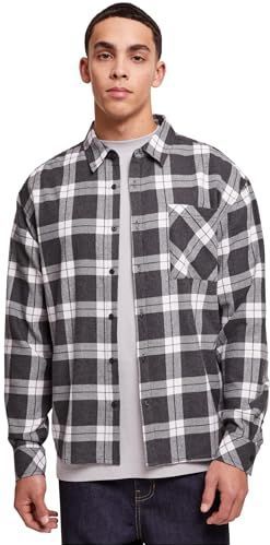 Urban Classics Boxy Dark Checked Shirt Longsleeve grijs-wit XL