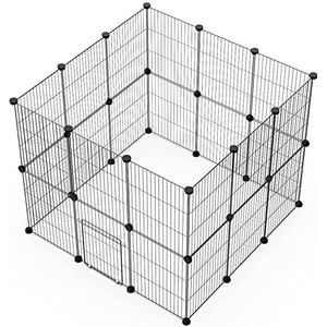 LANGXUN Doe-het-zelf box voor kleine dieren, huisdierbox met deur, konijnenkooi, caviaskooien, puppy's en katjes, voor binnen of buiten, draagbare metalen draadomheining (30 x 38 cm, 24 stuks)