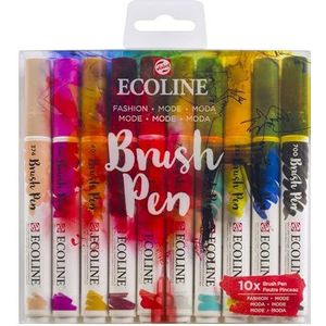 Ecoline Brush Pen Set van 10 - Mode | Penseelstiften met Aquarelverf voor Bullet Journal, Handlettering, Kleurboeken & Tekenen