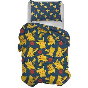 Pokemon Beddengoedset voor eenpersoonsbed, 100% katoen, 155 x 200 cm, kussensloop 50 x 80 cm, officieel product, geen hoeslaken