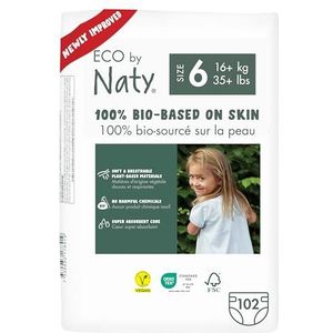 Eco by Naty Baby Luiers - Plantaardige milieuvriendelijke luiers, zeer geschikt voor de gevoelige babyhuid en helpt doorlekken voorkomen (Maat 6, 102 Stuks)