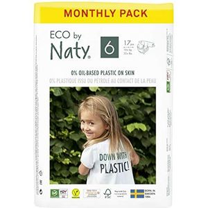 Eco by Naty Baby Luiers - Plantaardige milieuvriendelijke luiers, zeer geschikt voor de gevoelige babyhuid en helpt doorlekken voorkomen (Maat 6, 102 Stuks)