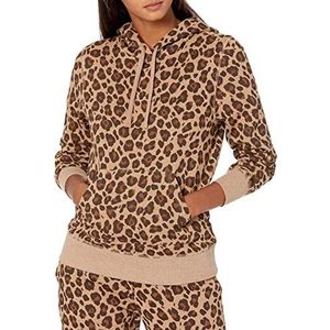 Amazon Essentials Dames fleece pullover hoodie (verkrijgbaar in grote maten), Camel Leopard, X-Large