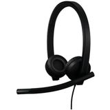 Logitech H570e USB-headset met microfoon voor pc en Mac, USB-A bedrade headset met stereogeluid, ruisonderdrukkende microfoons en inline bediening, gecertificeerd voor Microsoft Teams, zwart