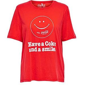 ONLY Dames Onlcoke Life Boxy S/S Smile Top Box JRS T-shirt, rood (high risk red), S