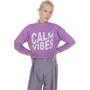 Trendyol Dames staande kraag met slogan regular sweatshirt, Paars, L