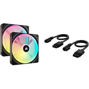 CORSAIR iCUE LINK QX140 RGB 140mm Magnetische Koepel RGB Ventilator - Startpakket - Zwart & CORSAIR iCUE LINK Slank Kabels - 200mm Recht/Slank 90° - Zwart