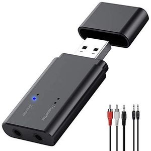 USB Bluetooth adapter 5.3 ontvanger zender, 2-in-1 Bluetooth zender receiver USB-dongle, draadloze muziekadapter met RCA en 3,5 mm AUX voor tv, pc, auto, hoofdtelefoon, projector, mobiele telefoon