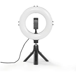 Hama Led-ringlicht met statief voor mobiele telefoon (8 inch ringlamp, 21 cm diameter, tafelstatief voor de camera, dimbare led-tafelringlamp voor selfie, videoconferenties, YouTube, TikTok,