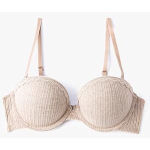 Koton Uplift Underwired Lace Detail Extra Padded Bra voor dames, beige (050), 75B