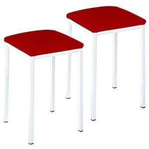 ASTIMESA Twee keukenkrukken model vierkant kunstleer rood metalen frame wit zithoogte: 45 cm (TACURO)