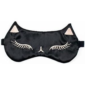 WIZBIOTECH Glanzende zijden slaapmaskers groen dier zijde oog thuis satijn zijde kat bedrukt slaap oog maskers nacht slapen reizen dutje oog afdekking voor vrouwen en meisjes (zwart)