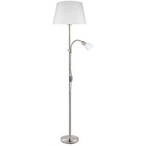 Eglo Conesa Staande lamp, 2 lichtbronnen, van metaal in mat nikkel/wit textiel/glas, staande lamp met leeslamp, E27, E14