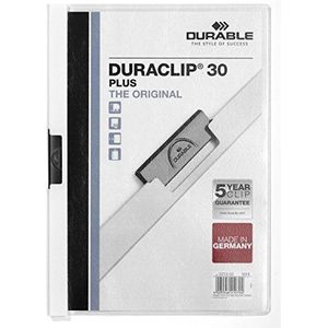 Durable 221302 Klemmap Duraclip 30 Plus, tot 30 vellen A4, wit, verpakking van 25 stuks.