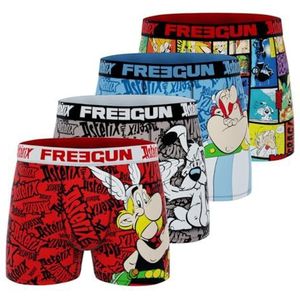 FREEGUN Asterix, boxershorts voor kinderen, zacht, ademend en comfortabel (4 stuks), Turkoois/Grijs/Rood/Geel, 8-10 Jaar