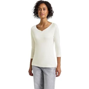 Street One Dames 3227964 Basic Shirt met knoopdetail, gebroken wit, 14