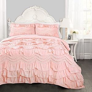 Lush Decor Ruffled getextureerde 3-delige kingsize beddengoed set, blozen