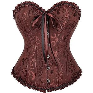 SZIVYSHI Dameskorset, shapewear, lingerie, korset van kant, push-up voor de taille, Bruin, XS