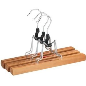 WENKO Broekklemhangers in 3-delige set, ruimtebesparende kleerhangers voor broeken, van hout, lengte: 25 cm, natuurlijke kleuren