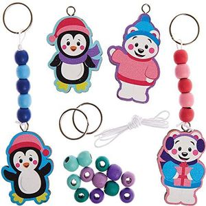 Baker Ross FX352 Pinguïn en IJsbeer Houten Sleutelhanger sets - Pak van 4, Hout Knutsel Sleutelhanger voor Kinderen Kerstversiering Feestje, Kunst en Knutselen voor Kinderen